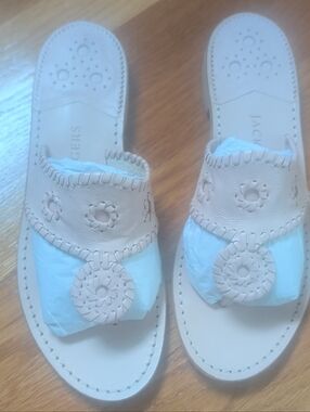 Jack Rogers Blush Leather Whipstitch Sandal with Medallion